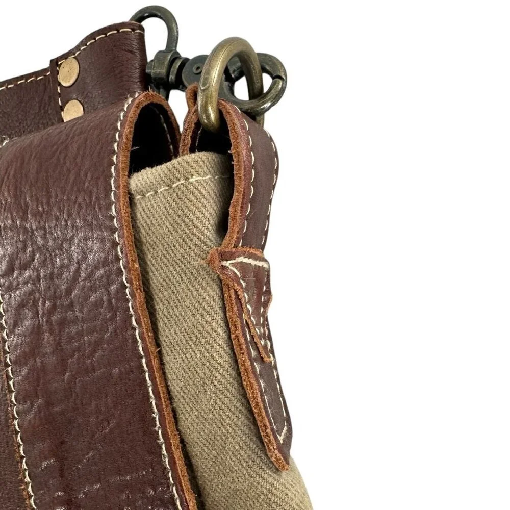 Myra Bag Sage Green Canvas and Brown Leather Messenger Tote Crossbody Bag - Picture 3 of 9